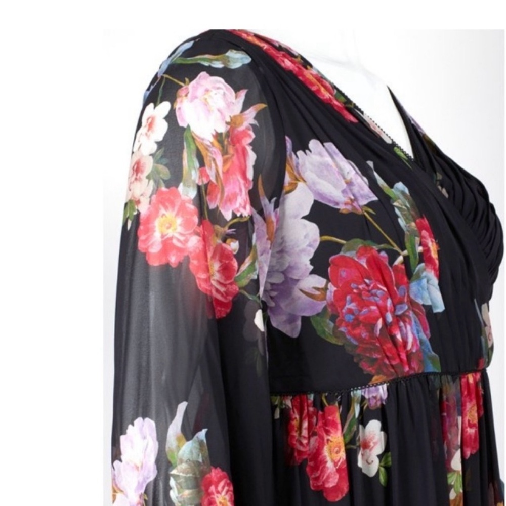 Adrianna Papell Floral Chiffon Maxi Dress Gown Sz 10 Dark Romantic Garden Party - Picture 5 of 15